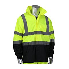 Pip 353-1200Ly-S/M R3 Ripstop Black Bottom Rain Jacket, 3 Pockets, Hood, Mic Tabs, Zipper, Lime, Size Small/Medium