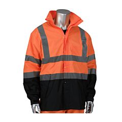 Pip 353-1200Or-2X/3X R3 Ripstop Black Bottom Rain Jacket, 3 Pockets, Hood, Mic Tabs, Zipper, Orange, Size 2X/3X-Large