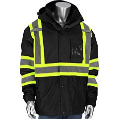 Pip 331-1772-Bk/L Ansi 107 O1 Rip Stop Two Tone 3-In-1 Jacket, Grid Fleece Liner, Black, Size Large