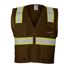 Kishigo B108 Multi Pocket Mesh Vest, Enhanced Visibility, Brown/Lime, Size Small/Medium