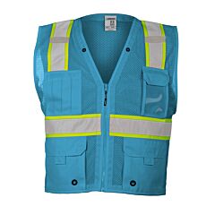 Kishigo B110 Multi Pocket Mesh Vest, Enhanced Visibility, Electric Blue/Lime, Size Large/X-Large