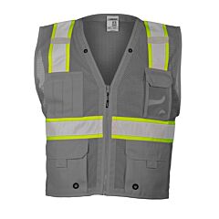 Kishigo B111 Multi Pocket Mesh Vest, Enhanced Visibility, Gray/Lime, Size Small/Medium