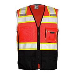 Kishigo 1715 Premium Black Series Black Bottom Vest, Fluorescent Red, Size 4X-Large