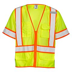 Kishigo 1242 6 Pocket Contrast Mesh Vest, Class 3, Lime