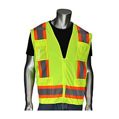 Pip 302-0500D Type R Class 2 Vest, Two Tone, Mesh/Solid With D-Ring & Id, 11 Pockets, Hi Vis
