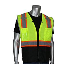 Pip 302-0650D Ansi Type R Class 2 Surveyors Vest, Two-Tone, Mesh, Tech-Ready, 11 Pockets, "D" Ring Access, Hi-Vis