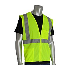 Pip 302-0702Z Ansi Type R Class 2 Two Pocket Zipper Mesh Vest, Hi-Viz