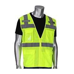 Pip 302-0750 Ansi Type R Class 2 Surveyors Vest, 10 Pockets, Hi-Vis