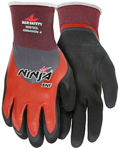 Mcr Safety N96783 Gloves, Ninja Bnf, 18 Gauge, Gray Nylon/Spandex Shell, Red Over-The-Knuckle Nitrile Dip, Second Coating Bnf Palm And Finger Dip, Pack Of 12 Pairs