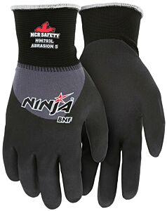 Mcr Safety N96793 Gloves, Ninja Bnf 15 Gauge, Gray Nylon/Spandex Shell, Black Breathable Nitrile Foam (Bnf) Over-The-Knuckle Coated, Pack Of 12 Pairs