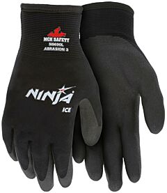 Mcr Safety N9690 Gloves, Ninja Ice 7 Ga Acrylic Terry Liner W/ 15 Ga Nylon Shell, Black Hpt Palm Dipped Palm & Fingertips, Pack Of 12 Pairs