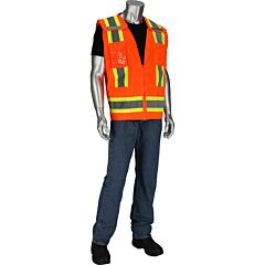Pip 302-0505-Or/4X Class 2 Solid/Mesh Safety Vest, Zipper, 8 Pockets, Mic Tab, Two Tone Tape, Orange, Size 4X-Large