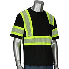 Pip 311-1655-Bk/L O1 Two Tone T-Shirt Wicking Material Segmented Tape, 1 Pocket, Black, Size Large