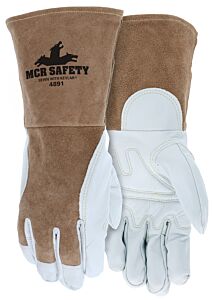 Mcr Safety 4891 Premium Top Grain Goatskin Gloves Padded Palm, Split Cow Leather Back, 2.5" Split Brown Cow Leather Cuff