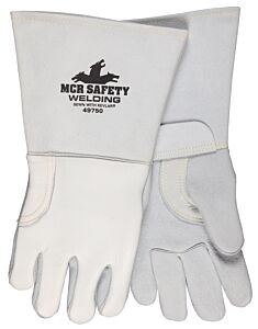 Mcr Safety 49750 Pearl Gray, Grain Elkskin Gloves, Cotton/Foam Lined Back, Reverse Grain Palm, 5" Bell, Split Cow Cuff