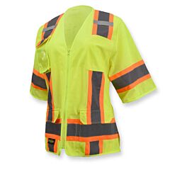 Radians Sv63Wgm Safety Vest Zip Front, 2" Silver Reflective Tape Reflective, 1 Horizontal Stripe, Contrast Trim, 7 Pockets, 2 Mic Tabs, Knit Front/Mesh Back, Hi-Vis Green, Size Medium