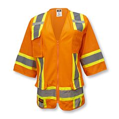 Radians Sv63Wo3X Safety Vest Zip Front, 2" Silver Reflective Tape Reflective, 1 Horizontal Stripe, Contrast Trim, 7 Pockets, 2 Mic Tabs, Knit Front/Mesh Back, Hi-Vis Orange, Size 3X-Large