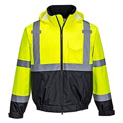 Portwest Us364 Black Bottom Bomber Jacket With D-Ring Access, Class 3, Yellow/Black, Size X-Large