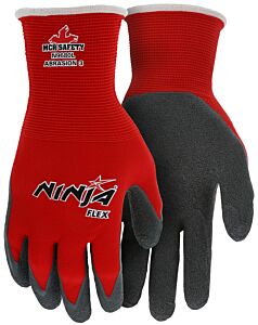Mcr Safety N9680 "Ninja Flex", 15 Gauge Red 100% Nylon Shell, Gray Latex Dip Palm & Fingertips