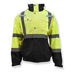Radians Sj320B-3 3-In-1 Durable Ripstop Bomber Jacket With Color Blocking, Class 3, Green