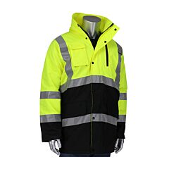 Pip 343-1750 Ansi Type R Class 3 Black Bottom Coat With Built-In Quilted Insulation, Hi-Vis