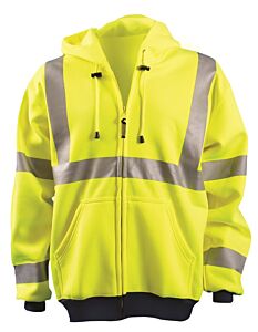 Occunomix Lux-Swt3Hz Wicking Hooded Sweatshirt W/Zipper, Solid, Yellow, Class 3