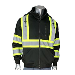 Pip 323-1475X-Bk X-Back Full Zip Fleece Lined Hoodie, Removable Hood, Ansi Type O Class 1 And Can/Csa Z96, Black