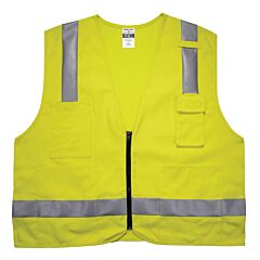 Ergodyne 21483 Glowear 8262Frz Hi-Vis Fr Surveyor Vest, Class 2, Nfpa 70E, Mesh, Lime, Size Small/Medium