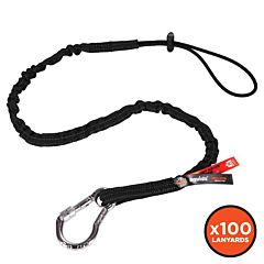 Ergodyne 19204 Squids 3100-100Pk Single Carabiner Tool Lanyard, Case Of 100, Black, 35-42"
