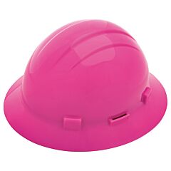 Erb 19299 Americana Full Brim Hard Hat With Accessory Slots And 4-Point Slide-Lock Suspension, Hi-Viz Pink