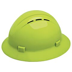 Erb 19330 Americana Vented Full Brim Hard Hat With 4-Point Slide-Lock Suspension, Hi-Viz Lime