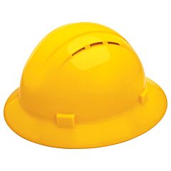 Erb 19432 Americana Vented Full Brim Hard Hat With 4-Point Mega Ratchet Suspension, Yellow