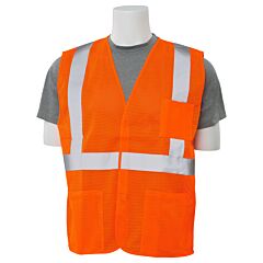 Erb 61642 Aware Wear S362P Type R, Class 2, Economy Mesh Safety Vest With Pockets, Orange, 3X-Large