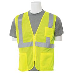 Erb 61647 Aware Wear S363P Type R, Class 2, Economy Mesh Zip Front Safety Vest With Pockets, Yellow, Medium