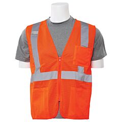 Erb 61660 Aware Wear S363P Type R, Class 2, Economy Mesh Zip Front Safety Vest With Pockets, Orange, X-Large