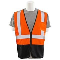 Erb 62258 Aware Wear S363Pb Type R, Class 2, Economy Mesh Zip Front Safety Vest With Black Bottom, Orange, Large