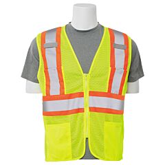 Erb 61814 Aware Wear S383P Type R, Class 2, Mesh Zipper Safety Vest With Contrasting Trim, Yellow, Small