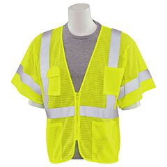 Erb 61887 Aware Wear S663P Type R, Class 3, Mesh Zip Front Safety Vest, Yellow, Medium