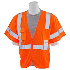 Erb 61938 Aware Wear S663P Type R, Class 3, Mesh Zip Front Safety Vest, Orange, X-Large