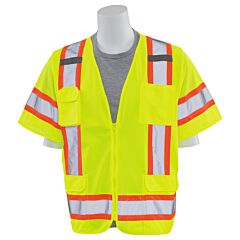 Erb 65040 Aware Wear S680 Type R, Class 3, Solid Front/Mesh Back Surveyor Safety Vest With Contrasting Trim, Yellow, Medium