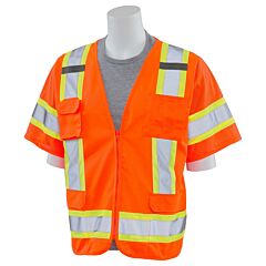 Erb 65052 Aware Wear S680 Type R, Class 3, Solid Front/Mesh Back Surveyor Safety Vest With Contrasting Trim, Orange, 3X-Large