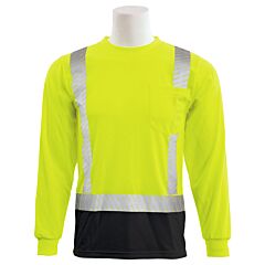 Erb 62456 Aware Wear 9007Sbseg Type R, Class 2, Birdseye Mesh Long Sleeve T-Shirt With Black Bottom And Segmented Tape, Yellow, Large