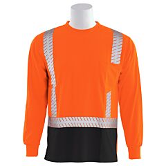 Erb 62464 Aware Wear 9007Sbseg Type R, Class 2, Birdseye Mesh Long Sleeve T-Shirt With Black Bottom And Segmented Tape, Orange, X-Large
