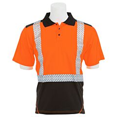 Erb 62684 Aware Wear 9100Sbseg Type R, Class 2, Birdseye Mesh Short Sleeve Polo Shirt With Black Bottom And Segmented Tape, Orange, X-Large