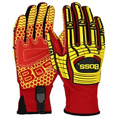 Boss 120-Mp2415/L Gloves, Silicone Grip & Red Pvc Palm Patch, Yellow L2 Impact A5, Size Large