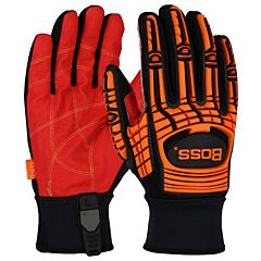 Boss 120-Mp3120/Xxl Gloves, Red Pvc Palm Grip, Orange L3 Impact Tpr/D30 Slip-On A2, Size 2X-Large