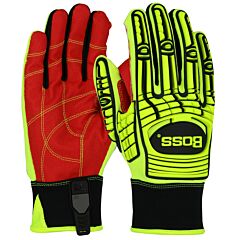 Boss 120-Mp2120/Xl Gloves, Red Pvc Palm Grip, Yellow L2 Impact Tpr, Slip-On A2 Slip-Cuff, Size X-Large