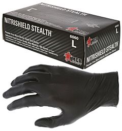 Mcr Safety 6060Xxl Nitrishield Stealth Gloves, Black, 3 Mil, Industrial/Food Service Grade, Powder Free, Textured, Size 2X-Large