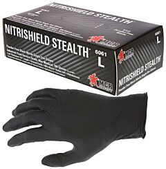 Mcr Safety 6061S Nitrishield Stealth Gloves, Black, 4 Mil, Industrial/Food Service Grade, Powder Free, Textured, Size Small