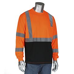 Pip 313-1390B-Or/6X Type R Class 3 Black Bottom Long Sleeve T-Shirt, Upf 50, 1 Pocket, Orange, Size 6X-Large